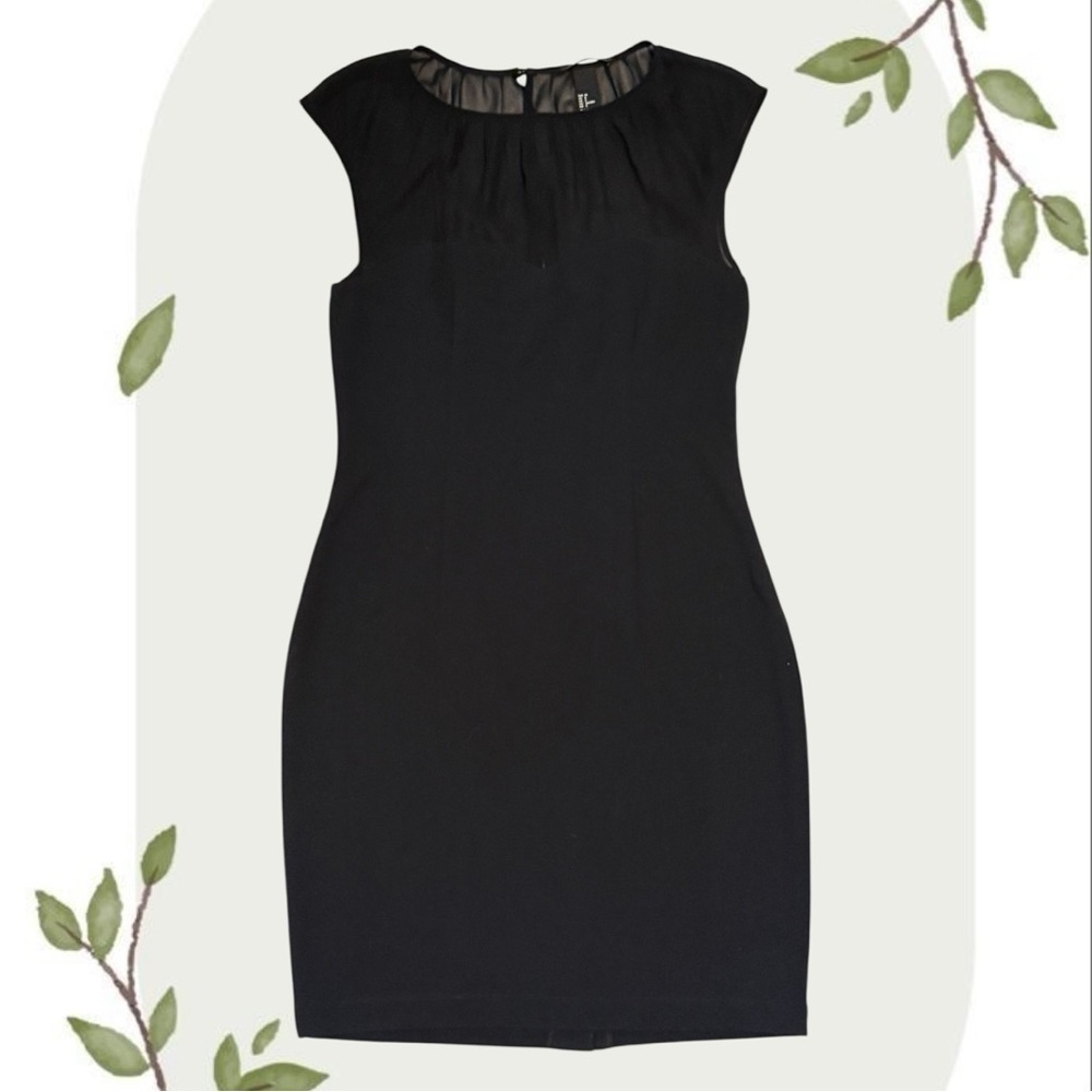 H&M Sheer Neck Sleeveless Sweetheart Neck Black Party Midi Dress NWOT- Size 8